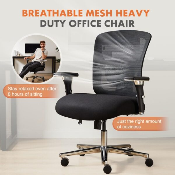 Sweetcrispy Ergonomic 500lbs Wide Heavy Duty Big and Tall Home Office Chair with Adjustable Lumbar Support and Wheels, 3D Armrest, for Adults - Image 8