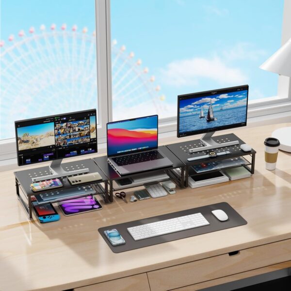 gianotter Desk Organizers and Accessories, 2-Tier Metal Monitor Stand Riser, Desk Organizer for Monitor, Office Desk Storage Organizer for Office Supplies (Black) - Image 6