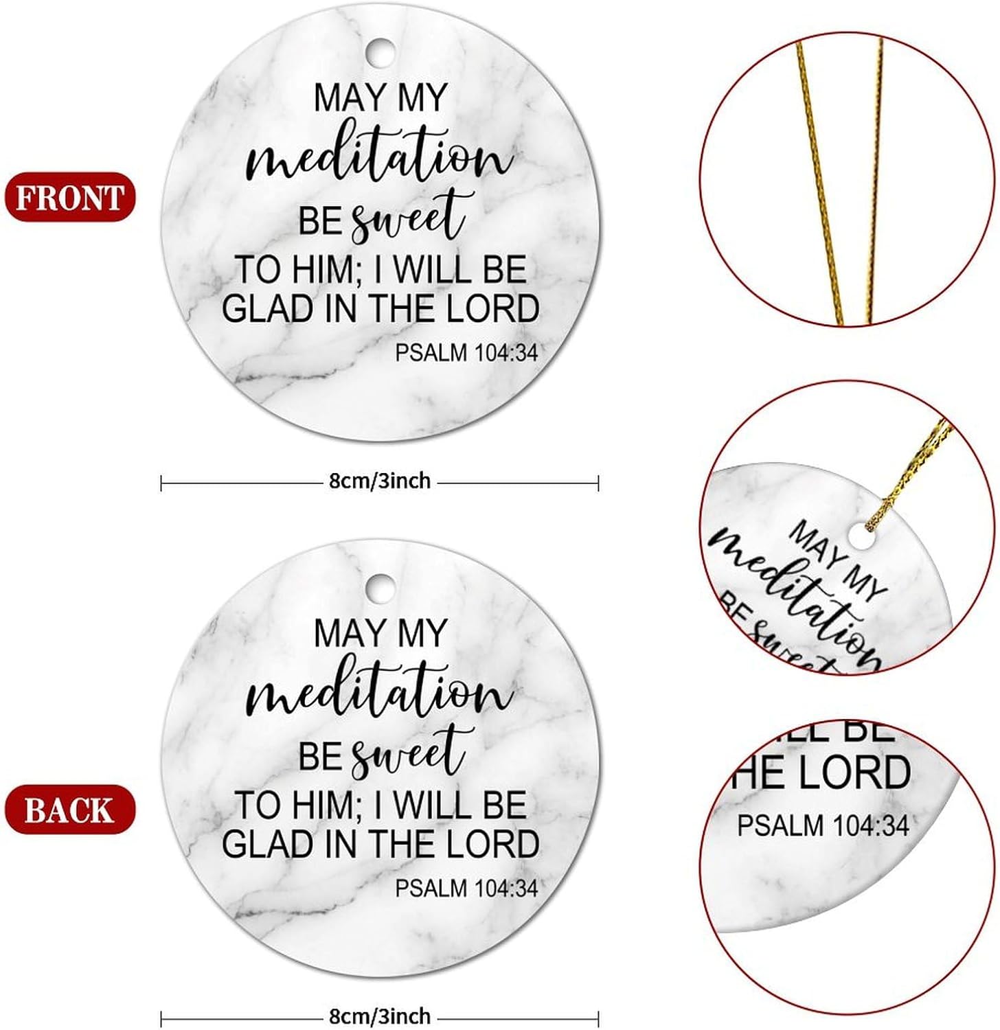 Christmas Ceramic Ornaments May My Meditation Be Sweet to Him; I Will Be Glad in The Lord Christmas Ornaments Motivational Quote Christmas Memorial Gifts for Xmas 3 in - Image 3
