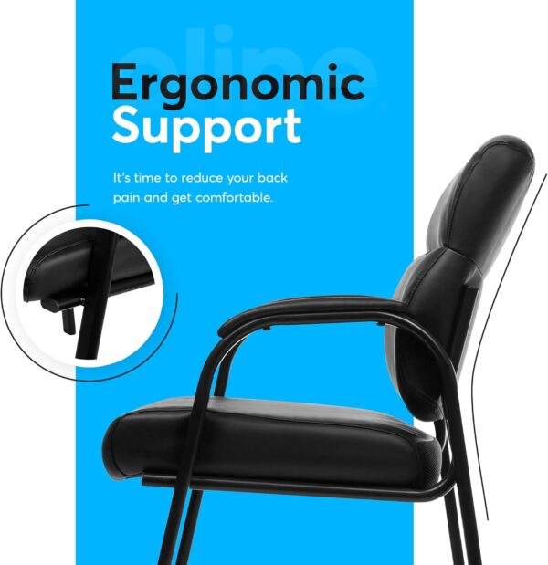 Oline Leather Guest Chair with Padded Arms, Reception Meeting Conference Waiting Room Lobby Home Desk Big and Tall Executive Office Chair, Black (1 Pack) - Image 5