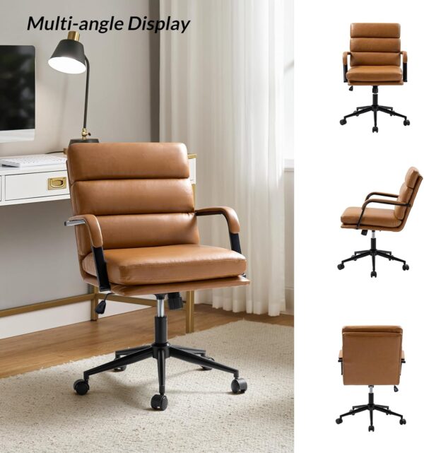 HULALA HOME Modern Faux Leather Home Office Chair with Tilt Lock & Metal Base, Desk Chair with Wheels & Padded Cushion, 360° Swivel Wide Seat Computer Task Chair, Camel - Image 7