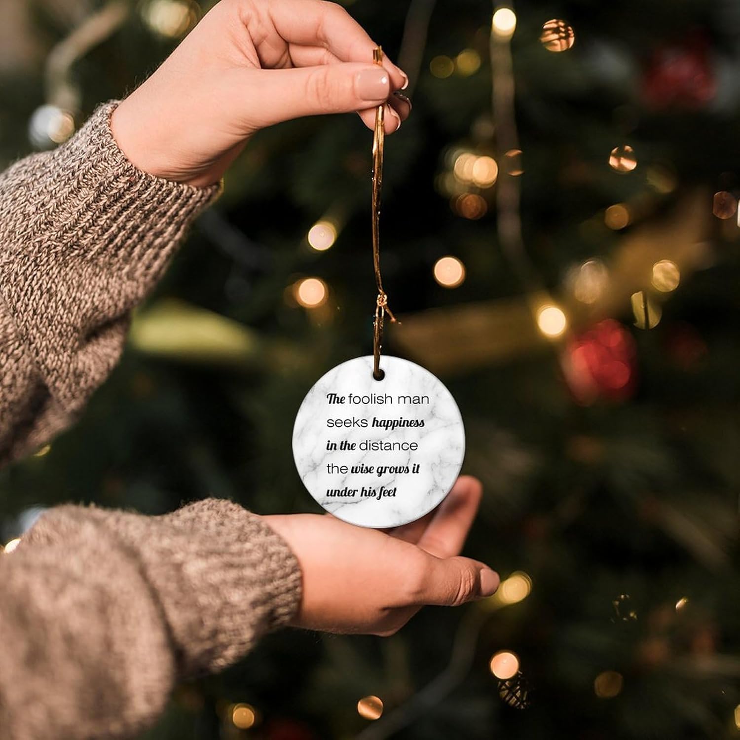 The Foolish Man Seeks Happiness in The Distance The Wise Grows It Christmas Ceramic Ornaments Motivational Quote Christmas Ornaments Christmas Tree Decorations for Mom Dad Baby 3 in - Image 7