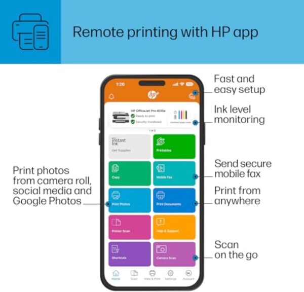 HP OfficeJet Pro 8135e Wireless All-in-One Color Inkjet Printer, Print, Scan, Copy, Fax, ADF, Duplex Printing, Best-for-Home Office, 3 month Instant Ink trial included (40Q35A) - Image 10