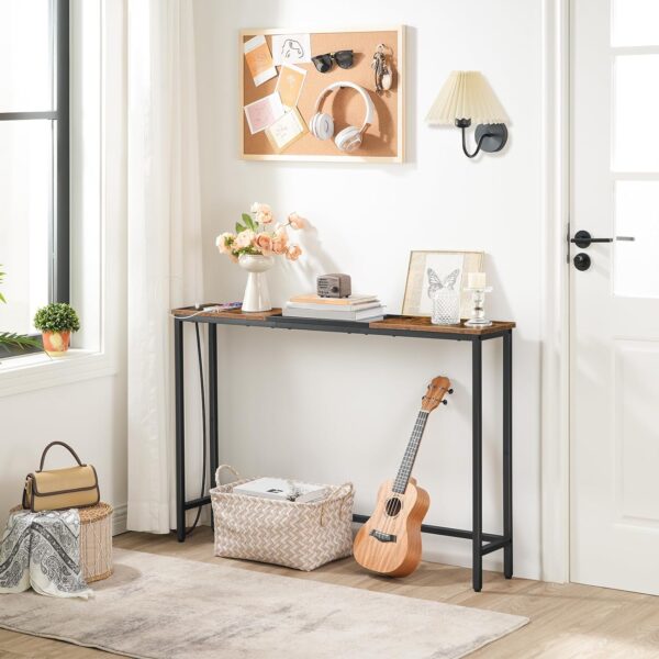 HOOBRO Narrow Console Table with Power Outlets, 44.9-Inch Sofa Table, Slim Behind Couch Table, Entryway Display Shelf, for Living Room, Foyer, Hallway, Rustic Brown and Black BF114UXG01 - Image 4