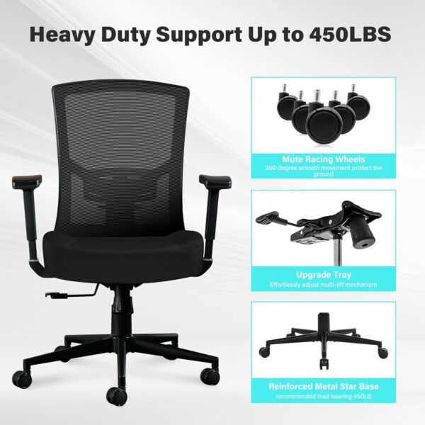 Blue Whale Big and Tall Office Chair 450lbs, Ergonomic High Back Computer Desk Chair for Heavy People with 2D Adjustable Waist Support and Heavy Duty Metal Base Mesh Chair - Image 6