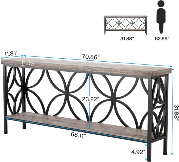 LITTLE TREE Sofa Table, 70.9 Inch Industrial Behind Couch Table with Storage Shelves, Narrow Long Console Table for Entryway, Living Room, Foyer, Hallway, Office - Image 3