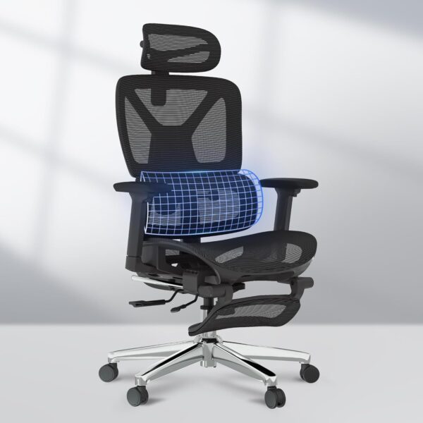 FLEXISPOT ErgoX Premium Ergonomic Office Chair with Footrest- Adjustable 3D Armrests, Dynamic Lumbar Support, Recline & Tilt Function, Mesh Seat, for Home & Office Use,Black