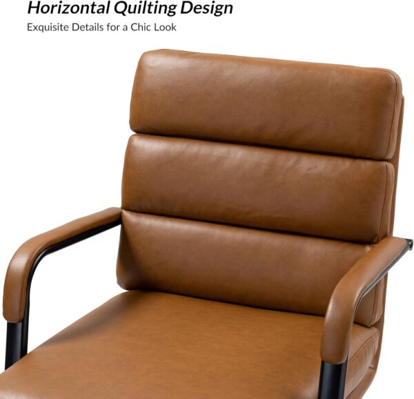 HULALA HOME Modern Faux Leather Home Office Chair with Tilt Lock & Metal Base, Desk Chair with Wheels & Padded Cushion, 360° Swivel Wide Seat Computer Task Chair, Camel - Image 5