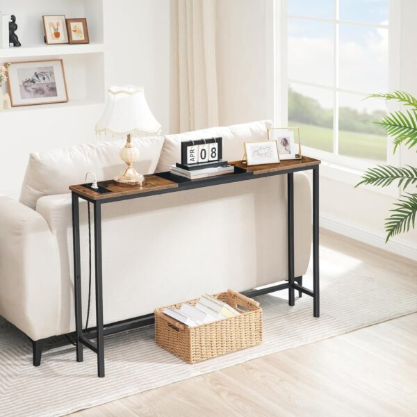 HOOBRO Narrow Console Table with Power Outlets, 44.9-Inch Sofa Table, Slim Behind Couch Table, Entryway Display Shelf, for Living Room, Foyer, Hallway, Rustic Brown and Black BF114UXG01 - Image 5