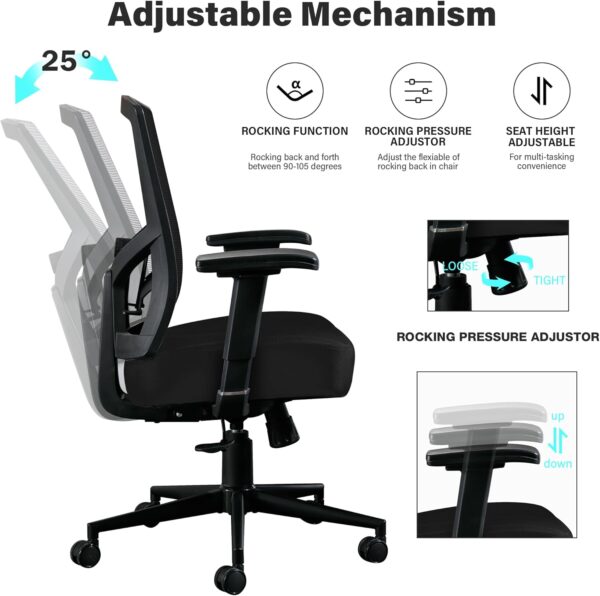 Blue Whale Big and Tall Office Chair 450lbs, Ergonomic High Back Computer Desk Chair for Heavy People with 2D Adjustable Waist Support and Heavy Duty Metal Base Mesh Chair - Image 5