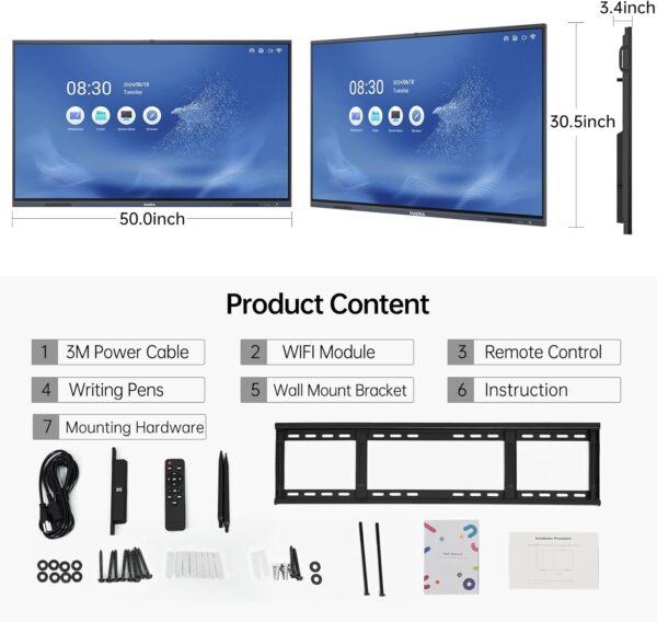 Smart Board 55 inch Interactive Whiteboard Display 4K UHD Touchscreen Digital Whiteboard Electronic White Board for Home Office Classroom Presentation, Writing, Coaching(Board & Wall Mount Included) - Image 7