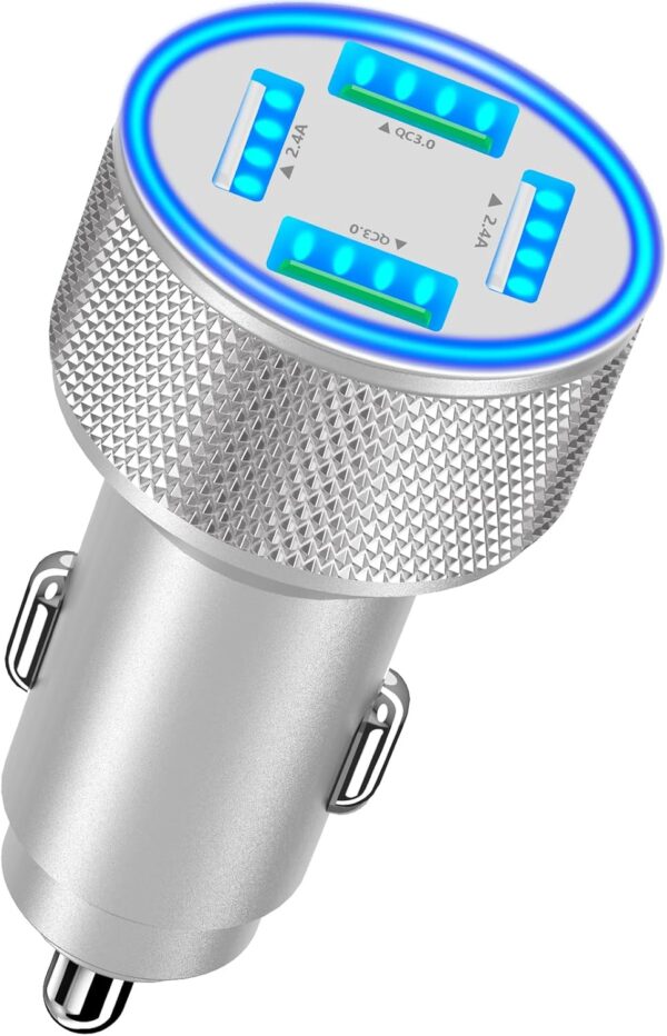 USB Car Charger, Stuffcool 60W Dual USB-A + QC3.0 Power Cigarette Lighter Adapter 4-Port Car Charger Carplay Fast Charging for iPhone 16 15 14 13 12 Pro XS Max XR/Galaxy S25 S24 S23 S22/Pixel 9 8/iPad