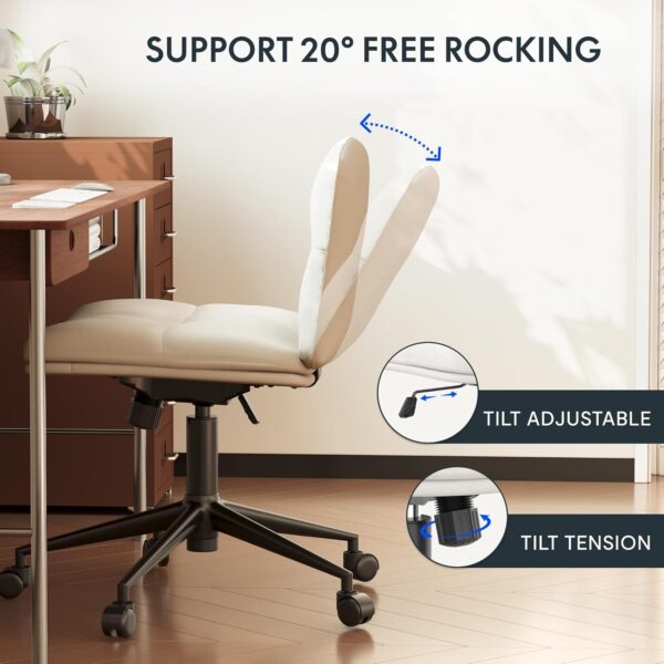 FLEXISPOT Cross Legged Office Chair Armless Desk Chairs Comfy Wide Seat Criss Cross Chair with Wheels Vanity Chair for Living Room Bedroom Study Room(White Light Beige) - Image 7