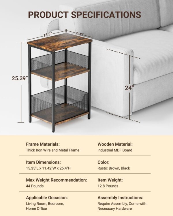 Dunatou End Table, Small Side Table Industrial Retro 3-Tier Sofa Table with Storage Shelf for Small Spaces, Living Room, Bedroom, Kitchen, Office - Image 3