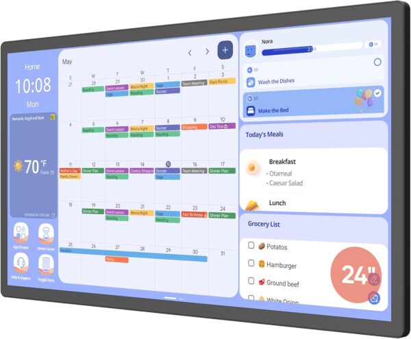 Cozyla 24'' Digital Calendar Wall Touch Screen Syncs All Android Tablet Apps To Do List Notepad Electronic Wall Smart Calendar for Family Chore Chart for Kids Adults Meal Planner Wall Mount Black