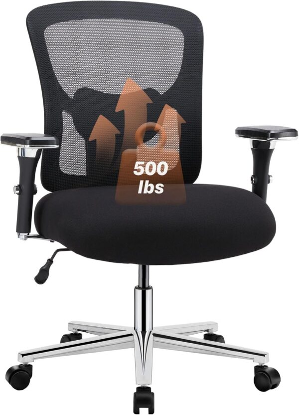 Sweetcrispy Ergonomic 500lbs Wide Heavy Duty Big and Tall Home Office Chair with Adjustable Lumbar Support and Wheels, 3D Armrest, for Adults