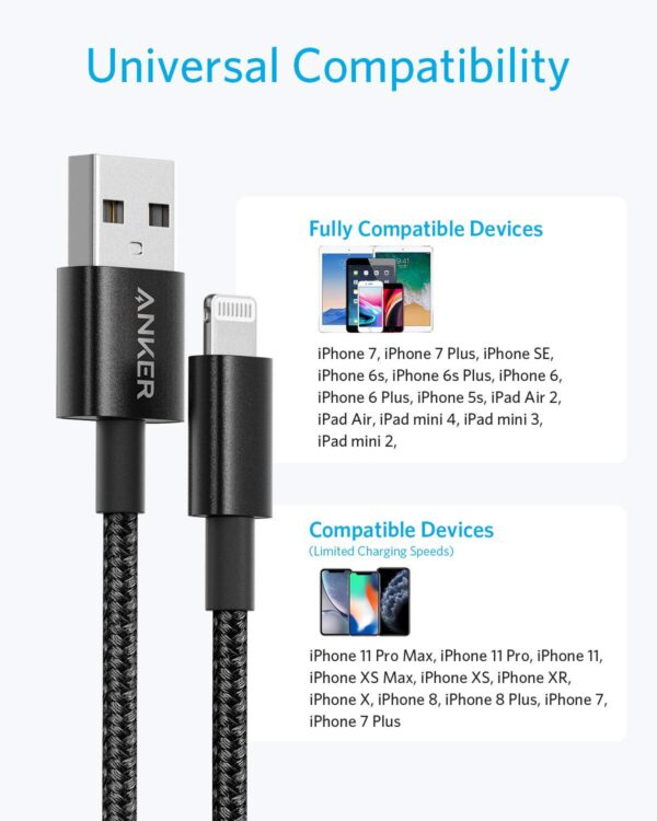 Anker 6 ft Premium Double-Braided Nylon Lightning Cable, Apple MFi Certified for iPhone Chargers, iPhone X/8/8 Plus/7/7 Plus/6/6 Plus/5s, iPad, iPad mini, and More (Black) - Image 5