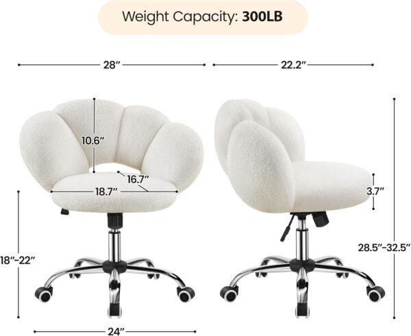 Yaheetech Boucle Upholstered Desk Chair Cloud-Shaped Vanity Chair Adjustable Home Office Computer with Rolling Wheels for Living Room, Bedroom White - Image 3