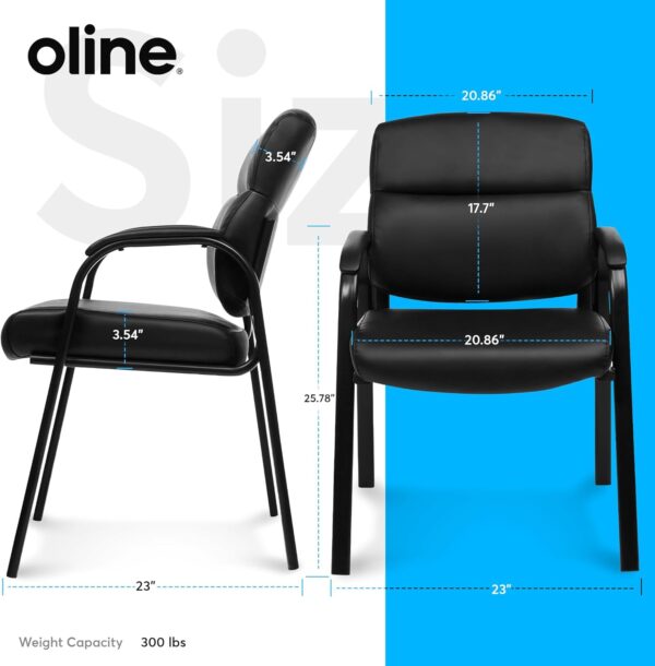 Oline Leather Guest Chair with Padded Arms, Reception Meeting Conference Waiting Room Lobby Home Desk Big and Tall Executive Office Chair, Black (1 Pack) - Image 3