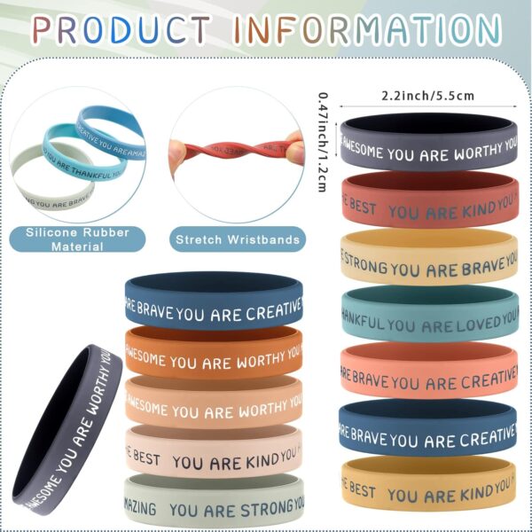 Roowest 120 Pcs Motivational Wristbands Bulk for Student Inspirational Rubber Bands Stretch Affirmation Silicone Bracelet Back to School Class Prizes Teacher Gifts for Kids(Rustic Color) - Image 2