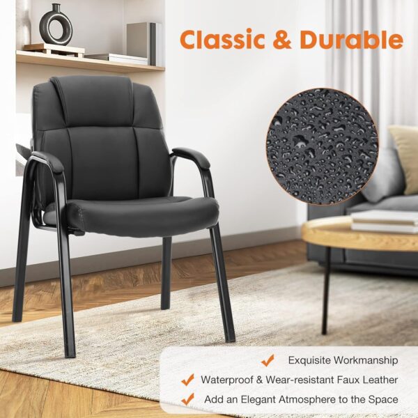 Sweetcrispy Waiting Room Office Guest Chairs Set of 2, PU Leather Big and Tall No Wheels Executive Office Chair with Padded Arms for Reception Conference Room Lobby - Image 6
