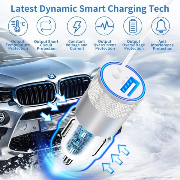 【MFi Certified】iPhone Fast Car Charger, Caiinei 4.8A Dual USB Power Cigarette Lighter iPhone Car Charger Fast Charging Adapter + 6FT Lightning Cable for iPhone 14 13 12 11 Pro Max XS Mini XR X SE iPad - Image 5