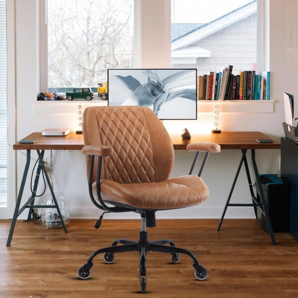 YFO Home Office Desk Chair Office Rubber Casters Ergonomic Computer Chair with Lumbar Support Adjustable Height Rolling Swivel Executive Task Armrests Chair， Brown Leather - Image 6