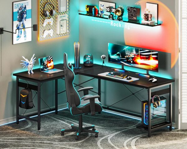 Coleshome 66" L Shaped Gaming Desk, Corner Computer Desk, Sturdy Home Office Computer Table, Writing Desk, Larger Gaming Desk Workstation, Black - Image 2