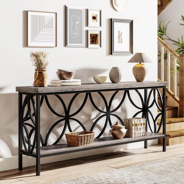 LITTLE TREE Sofa Table, 70.9 Inch Industrial Behind Couch Table with Storage Shelves, Narrow Long Console Table for Entryway, Living Room, Foyer, Hallway, Office - Image 6