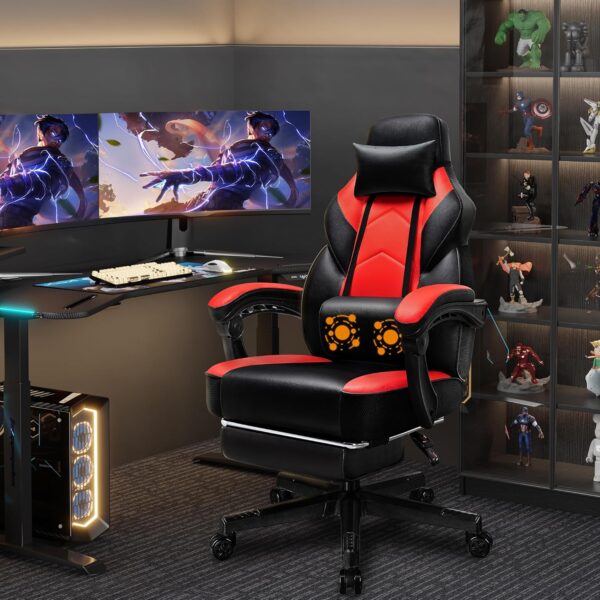 Shintenchi Gaming Chair,Video Game Chair with footrest and Massage Lumbar Support,Height Adjustable Game Chair with 360°Swivel Seat Ergonomic Computer Chair with Headrest for Office or Gaming(Red)