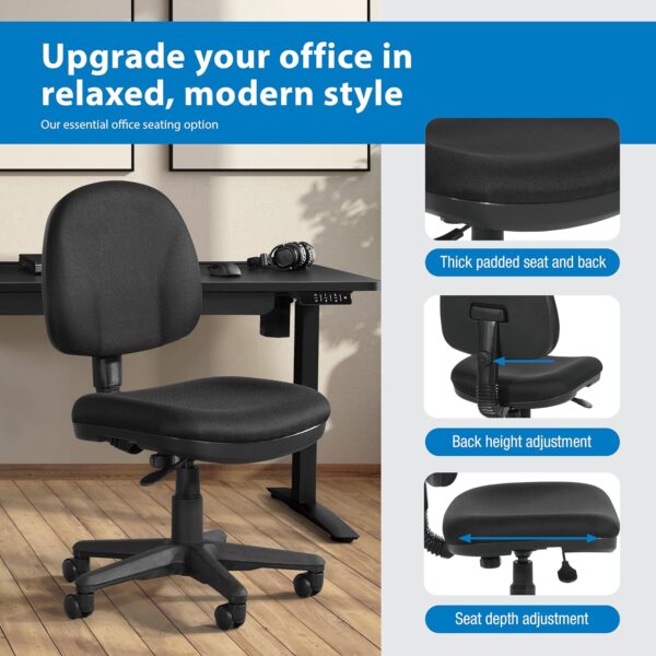 Office Star Pneumatic Sculptured Office Task Chair with Thick Padded Seat and Built-in Lumbar Support, Black - Image 7