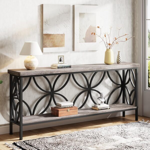 LITTLE TREE Sofa Table, 70.9 Inch Industrial Behind Couch Table with Storage Shelves, Narrow Long Console Table for Entryway, Living Room, Foyer, Hallway, Office - Image 2
