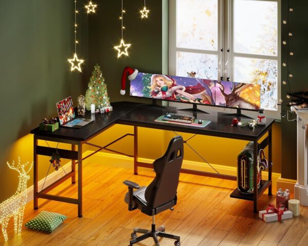 Coleshome 66" L Shaped Gaming Desk, Corner Computer Desk, Sturdy Home Office Computer Table, Writing Desk, Larger Gaming Desk Workstation, Black - Image 8