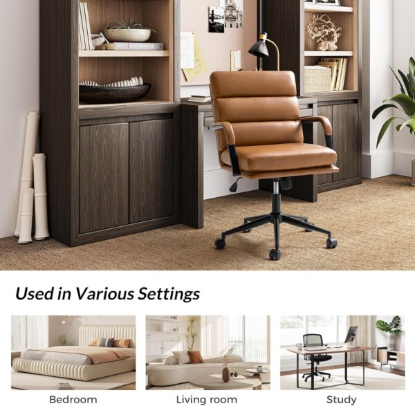 HULALA HOME Modern Faux Leather Home Office Chair with Tilt Lock & Metal Base, Desk Chair with Wheels & Padded Cushion, 360° Swivel Wide Seat Computer Task Chair, Camel - Image 6