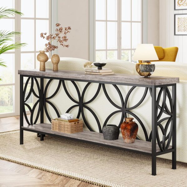 LITTLE TREE Sofa Table, 70.9 Inch Industrial Behind Couch Table with Storage Shelves, Narrow Long Console Table for Entryway, Living Room, Foyer, Hallway, Office - Image 4