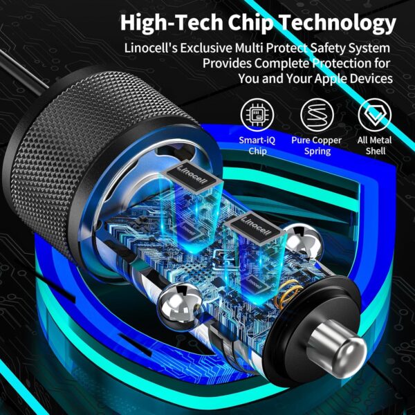 [Apple MFi Certified] iPhone 16 Fast Car Charger, KYOHAYA 90W Dual PD Power Cigarette Lighter USB-C Car Carplay Fast Charger with 6FT Coiled Type-C Cable for iPhone 16/16 Pro/16 Pro Max/15/15 Pro/iPad - Image 3