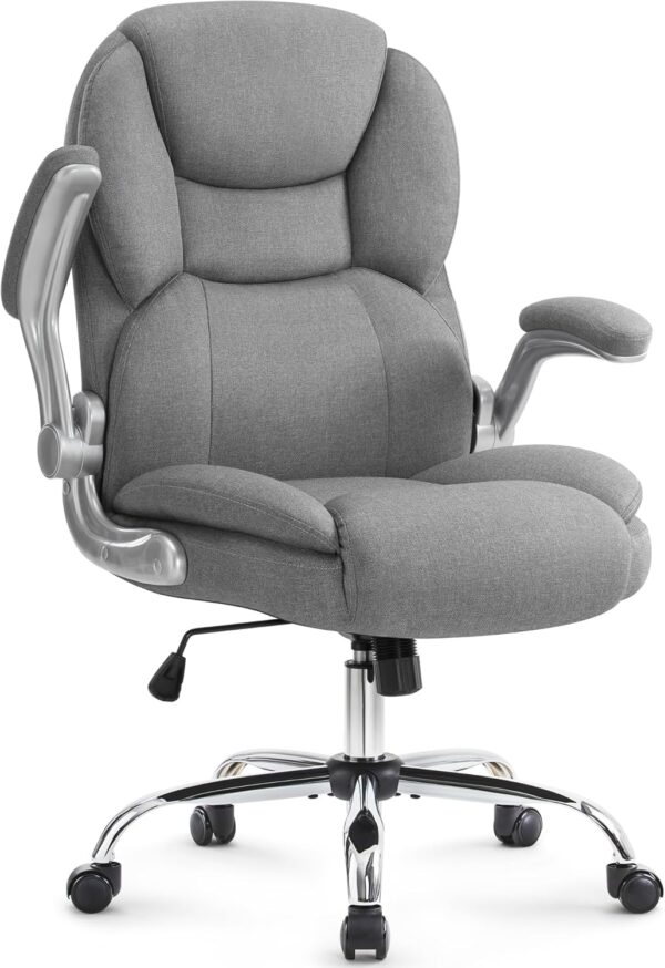 Executive Office Chair, Ergonomic Big and Tall Computer Desk Chair, High Back with Padded Flip-up Armrest, Lumbar Support Swivel Rolling Chair (Gray) - Image 7