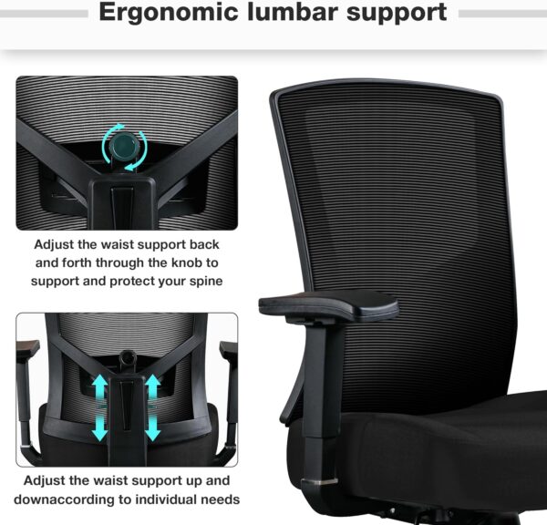 Blue Whale Big and Tall Office Chair 450lbs, Ergonomic High Back Computer Desk Chair for Heavy People with 2D Adjustable Waist Support and Heavy Duty Metal Base Mesh Chair - Image 4