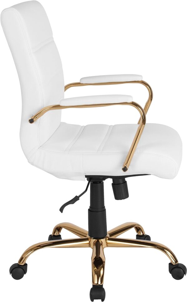 Flash Furniture Whitney Mid-Back Swivel LeatherSoft Desk Chair with Padded Seat and Armrests, Adjustable Height Padded Office Chair, White/Gold - Image 11