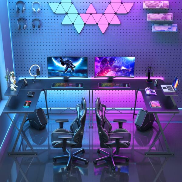 Mr IRONSTONE L Shaped Gaming Desk Corner Computer Desk, Home Office Desks Writing Workstation with Large Monitor Stand, Easy to Assemble (Black,51 Inch) - Image 8