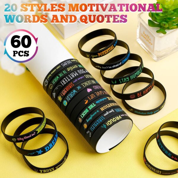 120 Pcs Motivational Quote Silicone Bracelets Bulk Colored Inspirational Rubber Wristbands Unisex Accessories for Women Men Teacher Home Office Party Favor Gifts Supplies(Black) - Image 5