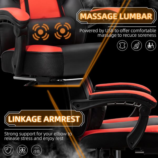 Shintenchi Gaming Chair,Video Game Chair with footrest and Massage Lumbar Support,Height Adjustable Game Chair with 360°Swivel Seat Ergonomic Computer Chair with Headrest for Office or Gaming(Red) - Image 5