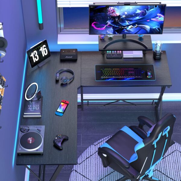 Mr IRONSTONE L Shaped Gaming Desk Corner Computer Desk, Home Office Desks Writing Workstation with Large Monitor Stand, Easy to Assemble (Black,51 Inch) - Image 2