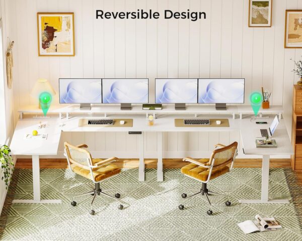 AODK Electric L-Shaped Standing Desk, 59 Inch Height Adjustable Office Desk with Monitor Stand, Sit-Stand Desk with Power Outlets, Large Lift Table for Home, Office, Workstation, White - Image 2