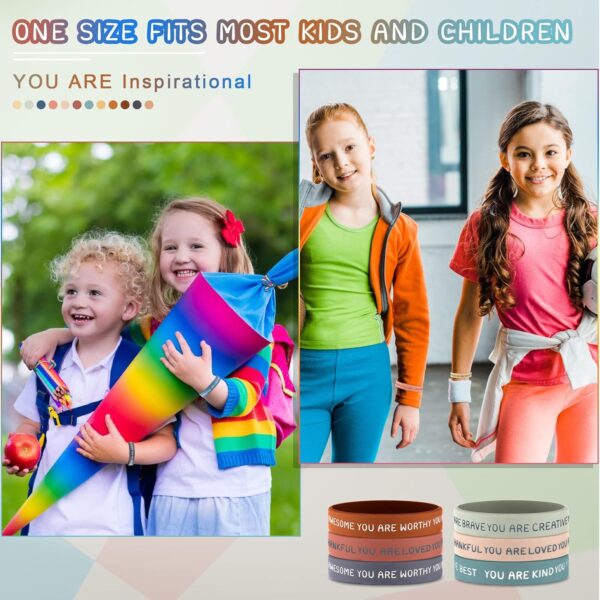 Roowest 120 Pcs Motivational Wristbands Bulk for Student Inspirational Rubber Bands Stretch Affirmation Silicone Bracelet Back to School Class Prizes Teacher Gifts for Kids(Rustic Color) - Image 5