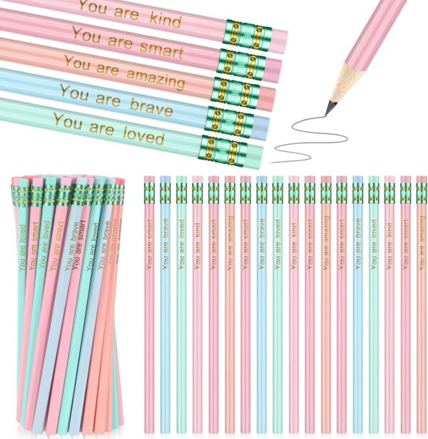 Fainne 120 Pcs Inspirational Pastel Pencils Bulk with Eraser Motivational Pens Gift for Kids Students HB Wood Unsharpened Inspirational Quote Pencils for Class School Back to School Party Favor