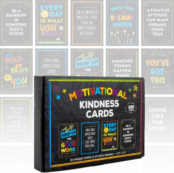Global Printed Products Motivational Cards: 100 Inspirational, Kindness, Motivational and Quote Cards. Business Card Size - 2.5x3.5 inches (Pack of 100)
