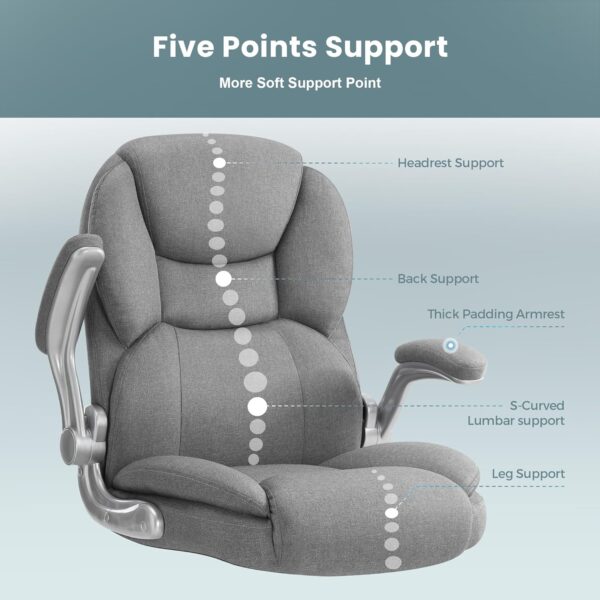 Executive Office Chair, Ergonomic Big and Tall Computer Desk Chair, High Back with Padded Flip-up Armrest, Lumbar Support Swivel Rolling Chair (Gray) - Image 4