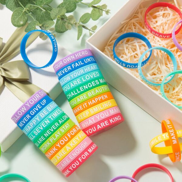100 Pieces Inspirational Wristbands Colorful Inspirational Rubber Bracelets Back to School Party Classroom Prizes/Gifts For Students Motivational Quote - Image 2