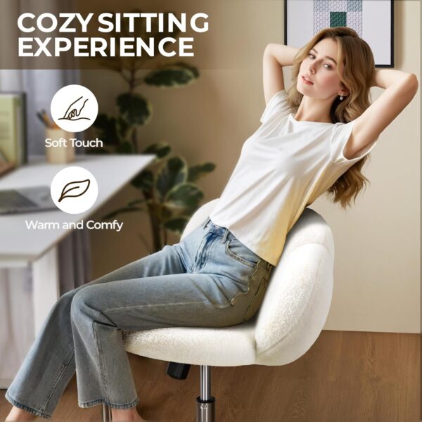Yaheetech Boucle Upholstered Desk Chair Cloud-Shaped Vanity Chair Adjustable Home Office Computer with Rolling Wheels for Living Room, Bedroom White - Image 9
